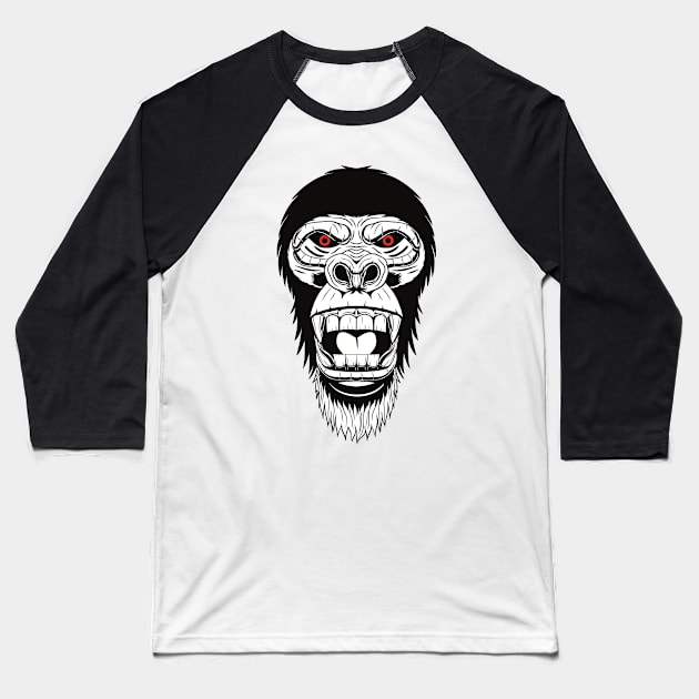 Angry Gorilla Head Baseball T-Shirt by micho2591